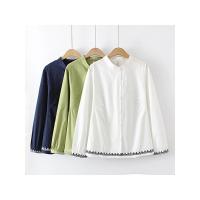Tops de algodón con cuello levantado para mujer, blusas holgadas de manga larga con dobladillo bordado, ropa curva, talla grande, 4XL, primavera - details 3