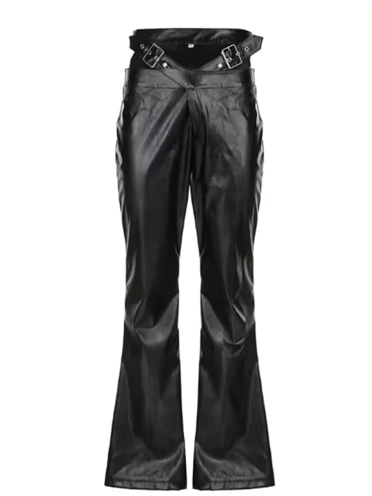 Pantalones acampanados de PU de cintura alta para mujer Moda elegante y elegante para mujer - 1