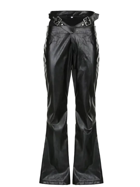 Pantalones acampanados de PU de cintura alta para mujer Moda elegante y elegante para mujer - 1