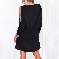 Vestido De Mujer Para Fiesta Noche V-Neck Con Lentejuelas Y Hombros Fríos Vestido Casual De Color Sólido Largo De Rodilla - details 3