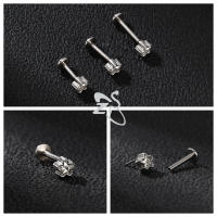 ZS 1 pieza de Piercing de labio Labret de acero inoxidable sin rosca, anillo de labios de cristal CZ, pendiente de Piercing de cartílago hélice Tragus de 16G, 6/8/10MM - details 5
