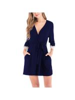 Batas para mujer Albornoz de punto Ropa de dormir suave y liviana hasta la rodilla con bolsillos Ropa de descanso S-XXL - details 8