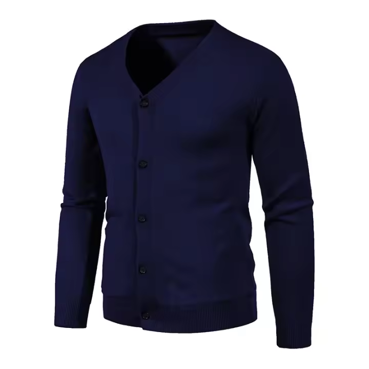 Cárdigan de punto para hombre, M-5XL de otoño, suéter fino básico elástico ajustado con cuello en V, abrigo informal versátil de Color sólido, 2024 - 1