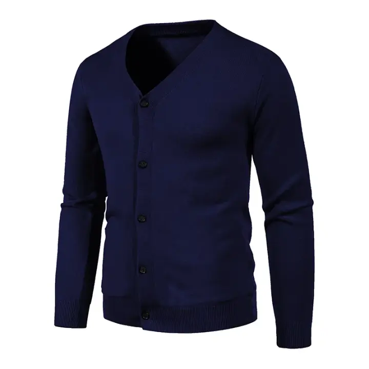 Cárdigan de punto para hombre, M-5XL de otoño, suéter fino básico elástico ajustado con cuello en V, abrigo informal versátil de Color sólido, 2024 - 1