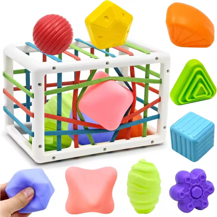 Juguetes de Habilidades Motoras para Bebé 6 9 12 18 Meses, Juegos Montessori Educativos Aprendiendo Caja de Clasificación Sensorial con 6 Piezas Textura Bola y 3 Bolas Blandas Juguetes niños 1 año - 1