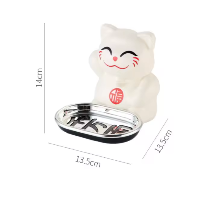 Jabonera en forma de gato para colgar en la pared PP No requiere perforación Jabonera montada en la pared Bandeja para llaves estable que ahorra espacio - 1