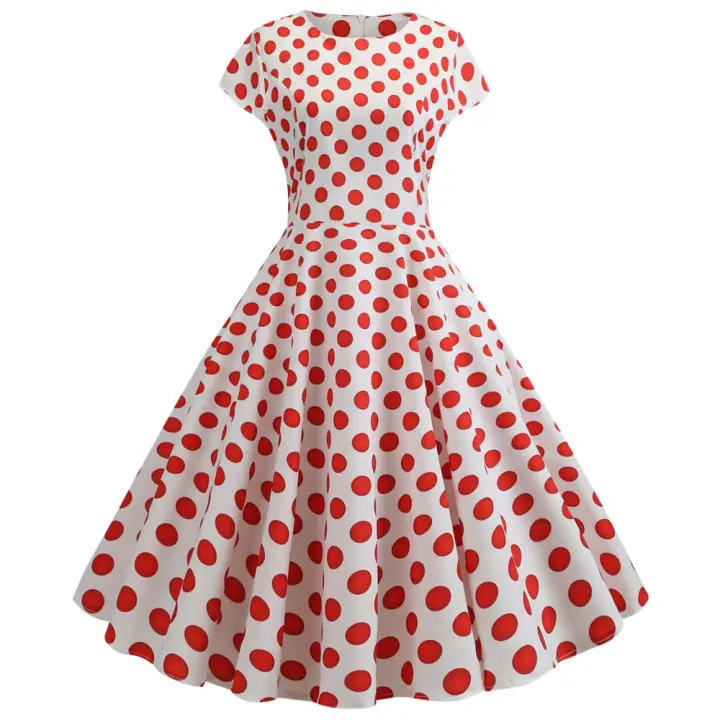 Falda de punto ondulado, corte en la cintura, temperamento, estampado de swing grande - 1
