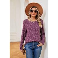 Jersey de manga larga para mujer, camiseta holgada con cuello redondo, tops de Color sólido, otoño e invierno, nuevo - details 3