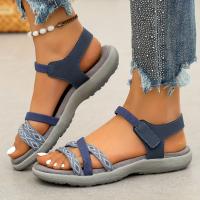 Sandalias Planas de Moda de Verano para Mujeres Zapatos Deportivos al Aire Libre con Suela Antideslizante y Malla Transpirable Zapatos de Gancho y Bucle con Punta Abierta en Azul Marino - details 1