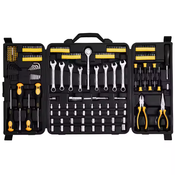 SucceBuy Juego de herramientas mecánicas de 221 piezas, unidades de 1/4" y 3/8", SAE y métricas, 221 piezas, incluye estuche de plástico - 1