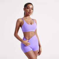 Sujetador cruzado de Color sólido para mujer, Top deportivo ajustado suave de alta resistencia, ropa interior de entrenamiento integral para gimnasio y Yoga con almohadilla para el pecho - details 0