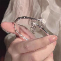 Adjustable Lucky Blessing Bamboo Lotus Bracelet Silver Color Hollow Letter Pendant Bangle For Women Adjustable Opening Bangle - details 1