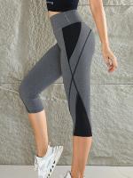 Leggings de yoga con bloques de color para mujer, cintura alta, patchwork, hasta la pantorrilla, pantalones deportivos elásticos para correr - details 6