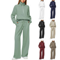 Conjunto casual de dos piezas para mujer: sudadera extragrande con media cremallera y pantalones deportivos de pierna ancha - details 1