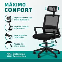 Silla de Oficina Ergonómica Ajustable Transpirable, Soporte Lumbar, Reposacabezas Ajustable, Ruedas Giratorias 360° Soporte hasta 100kg Azul - details 24