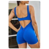 Traje deportivo de yoga para mujer sin costuras con espalda hueca en ropa ancha de nylon para gimnasio sin mangas cuello redondo para primavera/verano - details 2