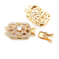 4 juegos de collares rectangulares de latón y circonita de Color dorado de 18K, cierres de conexión de 2 líneas, accesorios para hacer joyas Diy de alta calidad - details 6