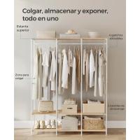 Armario Portátil Plegable Organizador de Ropa con Barras de Colgar Estantes de Almacenamiento con Ganchos Extraíbles Marrón Rústico Tamaño 40 x 94,5 x 180 cm - details 24