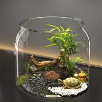 Tanque de peces redondo transparente duradero, tanque de visualización de plástico resistente a caídas, acuario pequeño de escritorio decorativo antirotos para el hogar - details 6