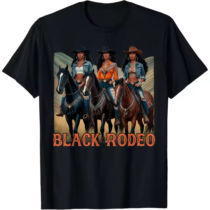 Camiseta negra Rodeo Cowgirl Country Western Rodeo Melanin Texas para hombre - 1
