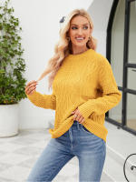 Suéter de cuello redondo de Color sólido para mujer, Jersey suelto británico, Jersey de punto rojo, Tops casuales para mujer - details 7