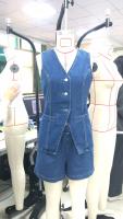 Traje de pantalones cortos de mezclilla para mujer, sin mangas, cuello en V, Top dividido con una hilera de botones, chaleco, pantalones cortos de pierna ancha de cintura alta, conjuntos para mujer 2025 - details 1