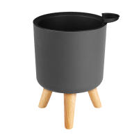 Sistema de drenaje de autorriego para plantas con patas de madera, maceta redonda de pie para pies, hierbas, bonsái para guardería, Moderno - details 18