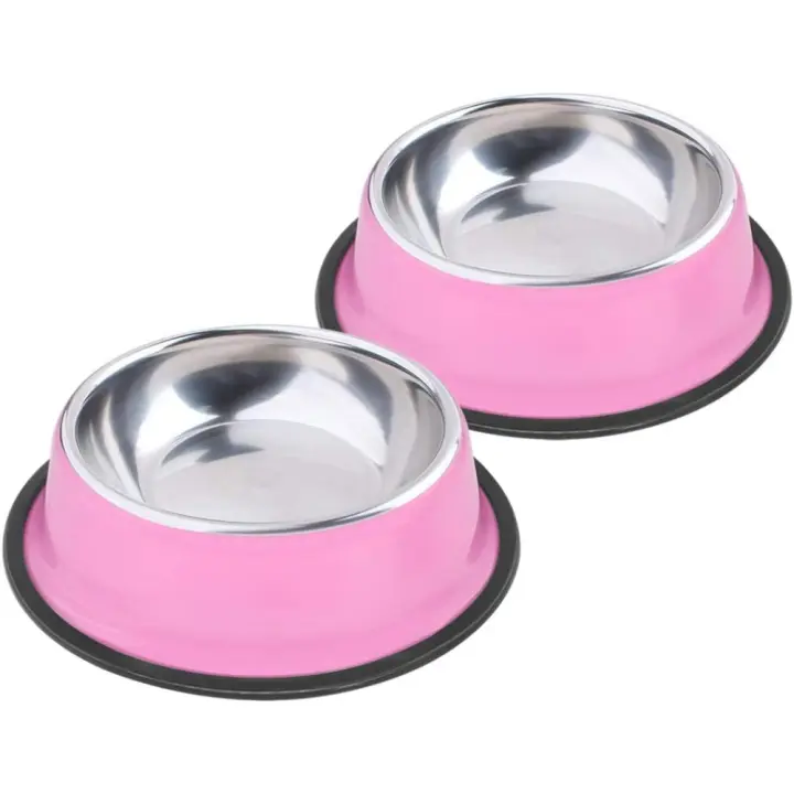 Cuencos Rosados ​​de Acero Inoxidable para Mascotas, Juego Antideslizante para Perros Pequeños - 1