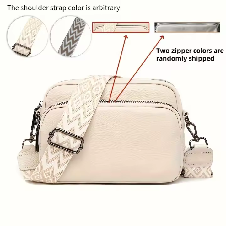 Bolso bandolera de cuero retro, bolso de hombro con correa ancha, bolso cuadrado multicapa de moda para mujer - 1
