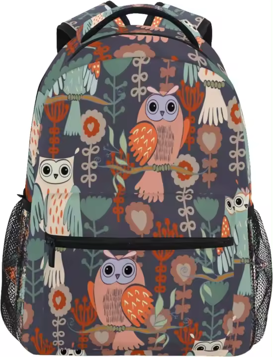 Mochila de Lienzo Impermeable y Duradera con Diseño de Búho y Flor Paquete de Lectura para Estudiantes de Primaria y Secundaria Bolsa de Hombro para Chiños y Niñas - 1