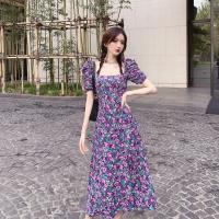 Vestido largo de talla grande estilo francés Vintage con mangas abullonadas moradas y abertura lateral para mujer verano 2022 - details 10