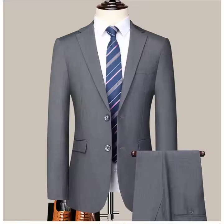Traje de doble botón para hombre, traje formal de dos piezas, ajustado, adecuado para negocios y trabajo profesional - 1