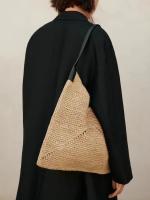 Bolso de paja de gran capacidad de un solo hombro estilo francés, bolso tejido de rafia hueco - details 1