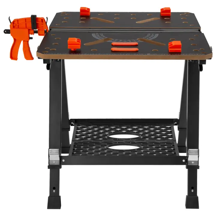 SucceBuy Mesa de trabajo plegable 2 en 1, caballero y banco de trabajo con capacidad de 1000 libras, altura ajustable, patas de acero - 1
