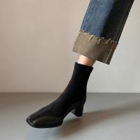 Botas de tacón alto francesas de cuero Botas ajustadas elásticas de tacón cuadrado - details 16
