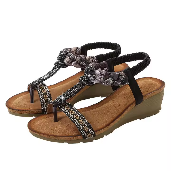 Sandalia 2025 Nuevas sandalias de moda con diamantes de agua Zapatos de mujer con tacón inclinado y parte inferior gruesa - 1