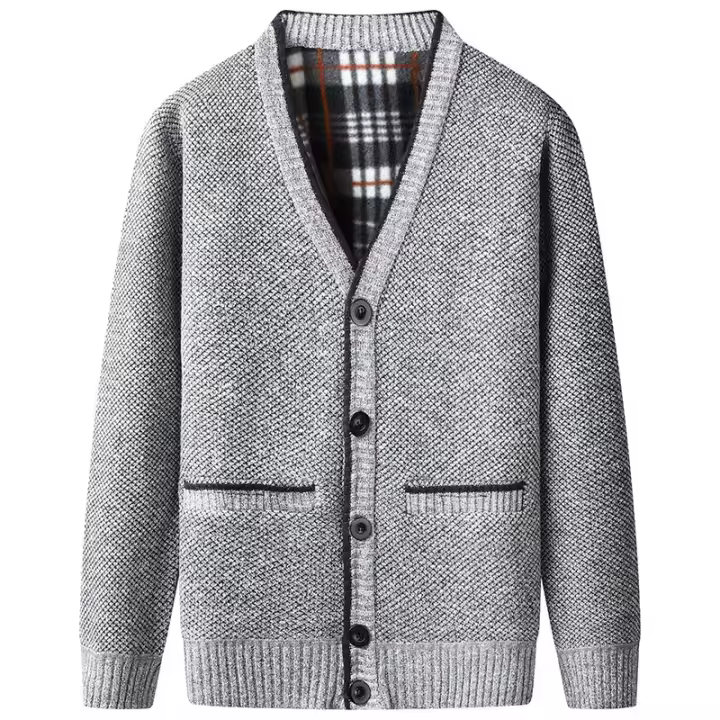 Otoño Invierno Casual cuello en V mantener caliente Tops al aire libre suelto versátil tejido polar abrigo nuevo sólido moda Cardigans suéter hombre - 1