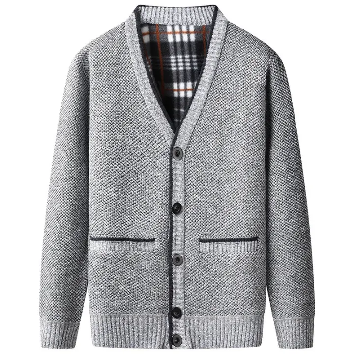 Otoño Invierno Casual cuello en V mantener caliente Tops al aire libre suelto versátil tejido polar abrigo nuevo sólido moda Cardigans suéter hombre - 1
