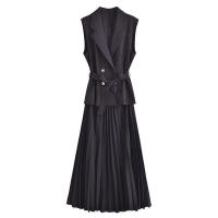 Vestido largo plisado sin mangas, elegante para fiesta y oficina, otoño 2025 - details 0