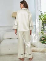 Ropa de dormir de satén de seda, pantalones con cuello ranurado, conjunto de camisón de 2 piezas, Tre y otra ropa informal para mujer - details 32