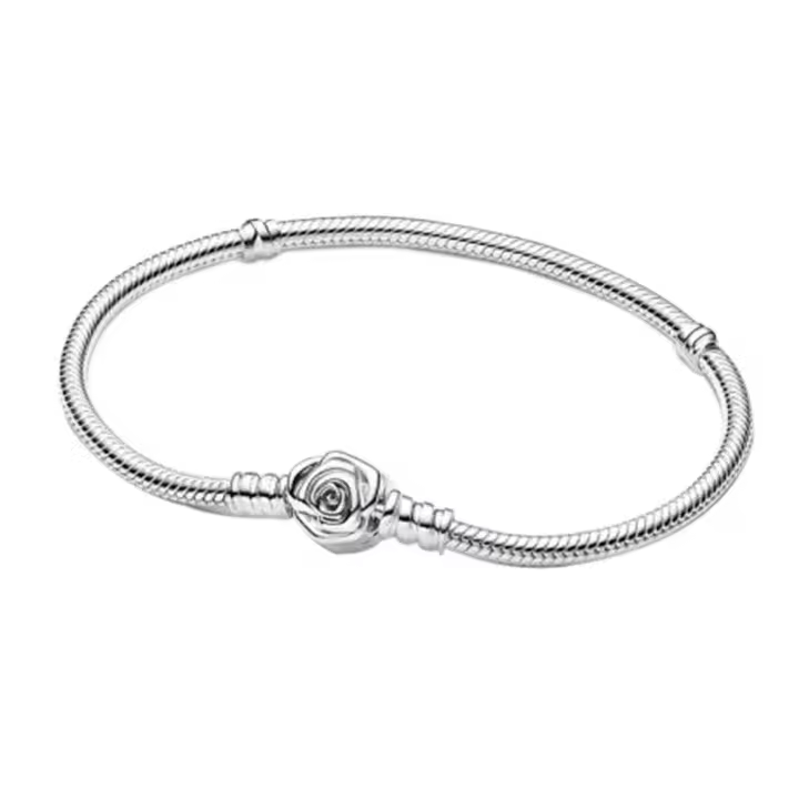 Pulsera con dije de rosa romántica de Plata de Ley 925, dijes de cuentas, colgantes, joyería fina para mujeres y niñas - 1