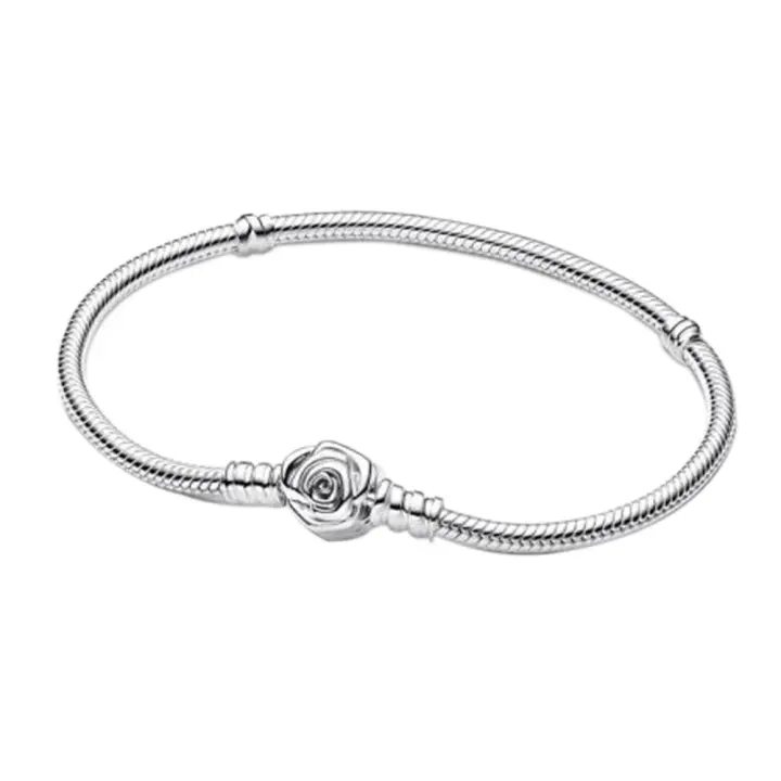 Pulsera con dije de rosa romántica de Plata de Ley 925, dijes de cuentas, colgantes, joyería fina para mujeres y niñas - 1