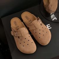 Bloque de madera para mujer, piel de vacuno, mula, cama de suela suave y gruesa, sandalias de exterior, zapatillas de mujer - details 2