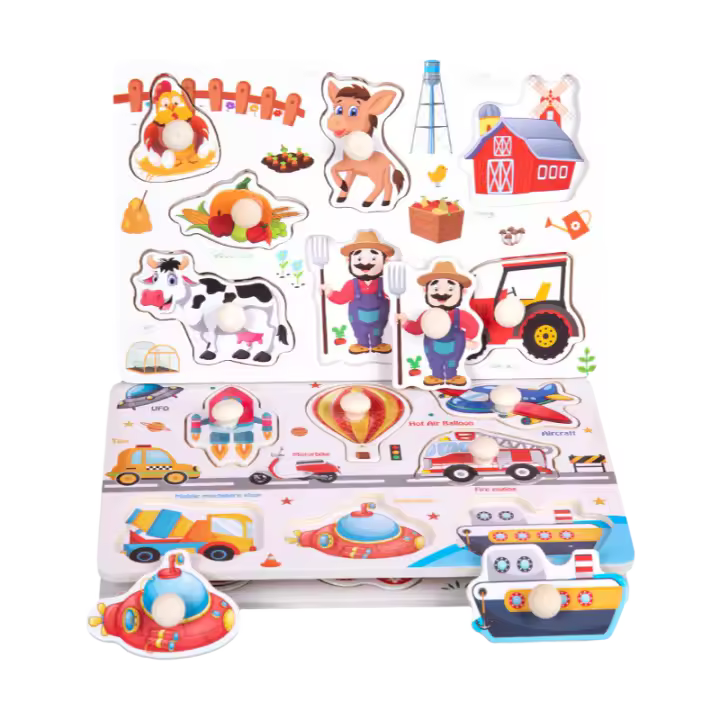 Rompecabezas de madera de dibujos animados para niños, formas de frutas de animales, juegos de mesa de agarre a mano, juguetes educativos de aprendizaje - 1