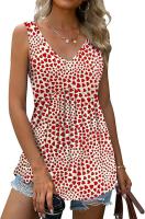 Verano nuevo con cuello en v sin mangas chaleco falda casual estampado tropical de flores vestido mujer - details 3