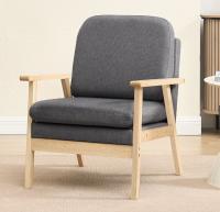 Sillón de lino, sillón, sofá individual, silla de lectura de relajación de madera, cojín trasero de asiento grueso para sala de estar, dormitorio, gris oscuro - details 5