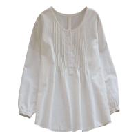 Camisa de lino y algodón para mujer, blusas casuales de talla grande, camisas holgadas de manga larga con cuello redondo, blusa vintage Lisa Haruku - details 3
