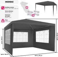 Carpa de Fiesta Robusta Panel Lateral de 3x3m Pabiloncito de Jardín Impermeable con Ventanas - details 1
