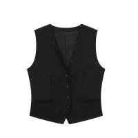 TRAFZA-Chaleco informal de lino y algodón para mujer, prenda de vestir con cuello en V, elegante, sin mangas, para verano - details 3