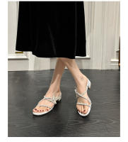 Sandalias de estilo hada con punta redonda, diamantes de imitación, arco, nuevas, tacón alto, tallas pequeñas y grandes, tacón grueso, tallas 41-43 - details 19